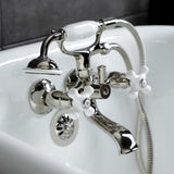 Kingston Three-Handle 2-Hole Tub Wall Mount Clawfoot Tub Faucet with Hand Shower