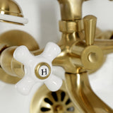 Kingston Three-Handle 2-Hole Tub Wall Mount Clawfoot Tub Faucet with Hand Shower