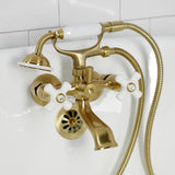 Kingston Three-Handle 2-Hole Tub Wall Mount Clawfoot Tub Faucet with Hand Shower