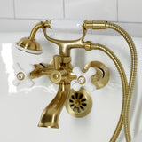 Kingston Three-Handle 2-Hole Tub Wall Mount Clawfoot Tub Faucet with Hand Shower