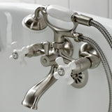 Kingston Three-Handle 2-Hole Tub Wall Mount Clawfoot Tub Faucet with Hand Shower