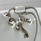 Kingston Three-Handle 2-Hole Tub Wall Mount Clawfoot Tub Faucet with Hand Shower