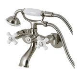 Kingston Three-Handle 2-Hole Tub Wall Mount Clawfoot Tub Faucet with Hand Shower