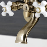 Kingston Three-Handle 2-Hole Wall Mount Clawfoot Tub Faucet with Hand Shower