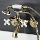 Kingston Three-Handle 2-Hole Wall Mount Clawfoot Tub Faucet with Hand Shower