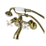 Kingston Three-Handle 2-Hole Wall Mount Clawfoot Tub Faucet with Hand Shower