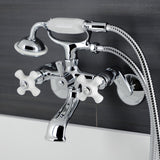 Kingston Three-Handle 2-Hole Wall Mount Clawfoot Tub Faucet with Hand Shower