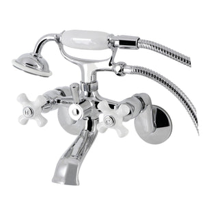 Kingston Three-Handle 2-Hole Wall Mount Clawfoot Tub Faucet with Hand Shower