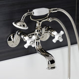 Kingston Three-Handle 2-Hole Wall Mount Clawfoot Tub Faucet with Hand Shower