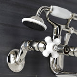 Kingston Three-Handle 2-Hole Wall Mount Clawfoot Tub Faucet with Hand Shower