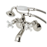 Kingston Three-Handle 2-Hole Wall Mount Clawfoot Tub Faucet with Hand Shower