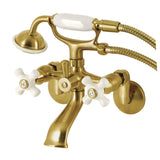 Kingston Three-Handle 2-Hole Wall Mount Clawfoot Tub Faucet with Hand Shower