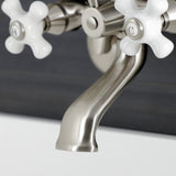 Kingston Three-Handle 2-Hole Wall Mount Clawfoot Tub Faucet with Hand Shower