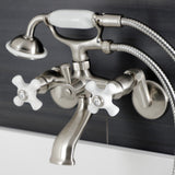 Kingston Three-Handle 2-Hole Wall Mount Clawfoot Tub Faucet with Hand Shower