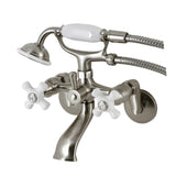 Kingston Three-Handle 2-Hole Wall Mount Clawfoot Tub Faucet with Hand Shower