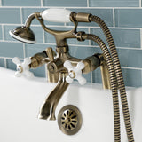 Kingston Three-Handle 2-Hole Deck Mount Clawfoot Tub Faucet with Hand Shower