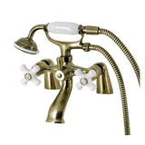 Kingston Three-Handle 2-Hole Deck Mount Clawfoot Tub Faucet with Hand Shower