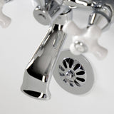 Kingston Three-Handle 2-Hole Deck Mount Clawfoot Tub Faucet with Hand Shower