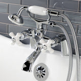 Kingston Three-Handle 2-Hole Deck Mount Clawfoot Tub Faucet with Hand Shower