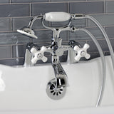 Kingston Three-Handle 2-Hole Deck Mount Clawfoot Tub Faucet with Hand Shower