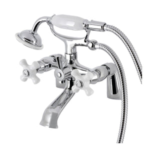 Kingston Three-Handle 2-Hole Deck Mount Clawfoot Tub Faucet with Hand Shower