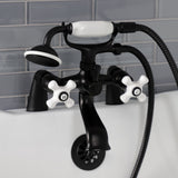 Kingston Three-Handle 2-Hole Deck Mount Clawfoot Tub Faucet with Hand Shower