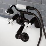 Kingston Three-Handle 2-Hole Deck Mount Clawfoot Tub Faucet with Hand Shower