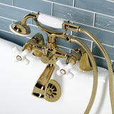 Kingston Three-Handle 2-Hole Deck Mount Clawfoot Tub Faucet with Hand Shower