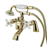 Kingston Three-Handle 2-Hole Deck Mount Clawfoot Tub Faucet with Hand Shower