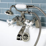 Kingston Three-Handle 2-Hole Deck Mount Clawfoot Tub Faucet with Hand Shower