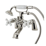 Kingston Three-Handle 2-Hole Deck Mount Clawfoot Tub Faucet with Hand Shower