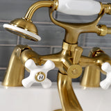 Kingston Three-Handle 2-Hole Deck Mount Clawfoot Tub Faucet with Hand Shower