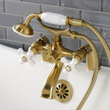 Kingston Three-Handle 2-Hole Deck Mount Clawfoot Tub Faucet with Hand Shower