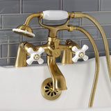 Kingston Three-Handle 2-Hole Deck Mount Clawfoot Tub Faucet with Hand Shower