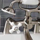 Kingston Three-Handle 2-Hole Deck Mount Clawfoot Tub Faucet with Hand Shower