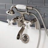 Kingston Three-Handle 2-Hole Deck Mount Clawfoot Tub Faucet with Hand Shower