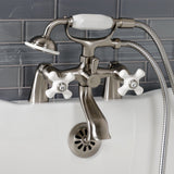 Kingston Three-Handle 2-Hole Deck Mount Clawfoot Tub Faucet with Hand Shower