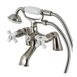 Kingston Three-Handle 2-Hole Deck Mount Clawfoot Tub Faucet with Hand Shower