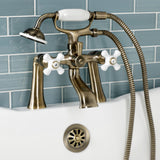 Kingston Three-Handle 2-Hole Deck Mount Clawfoot Tub Faucet with Hand Shower