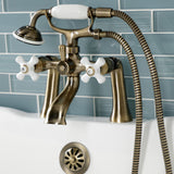 Kingston Three-Handle 2-Hole Deck Mount Clawfoot Tub Faucet with Hand Shower