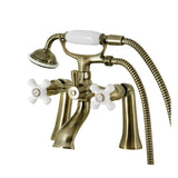 Kingston Three-Handle 2-Hole Deck Mount Clawfoot Tub Faucet with Hand Shower