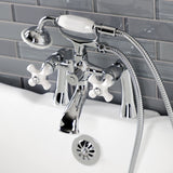 Kingston Three-Handle 2-Hole Deck Mount Clawfoot Tub Faucet with Hand Shower