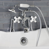 Kingston Three-Handle 2-Hole Deck Mount Clawfoot Tub Faucet with Hand Shower