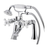 Kingston Three-Handle 2-Hole Deck Mount Clawfoot Tub Faucet with Hand Shower