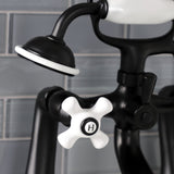 Kingston Three-Handle 2-Hole Deck Mount Clawfoot Tub Faucet with Hand Shower