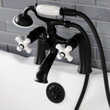 Kingston Three-Handle 2-Hole Deck Mount Clawfoot Tub Faucet with Hand Shower