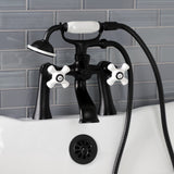 Kingston Three-Handle 2-Hole Deck Mount Clawfoot Tub Faucet with Hand Shower