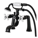 Kingston Three-Handle 2-Hole Deck Mount Clawfoot Tub Faucet with Hand Shower