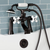 Kingston Three-Handle 2-Hole Deck Mount Clawfoot Tub Faucet with Hand Shower