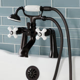 Kingston Three-Handle 2-Hole Deck Mount Clawfoot Tub Faucet with Hand Shower